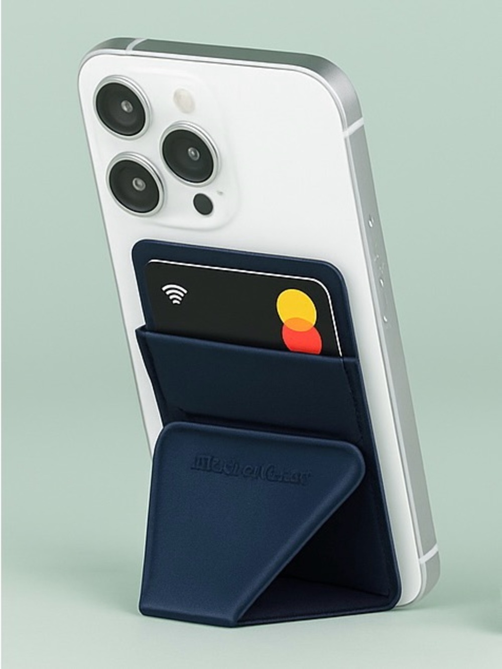 Leather Phone Card Wallet & Kickstand - Navy